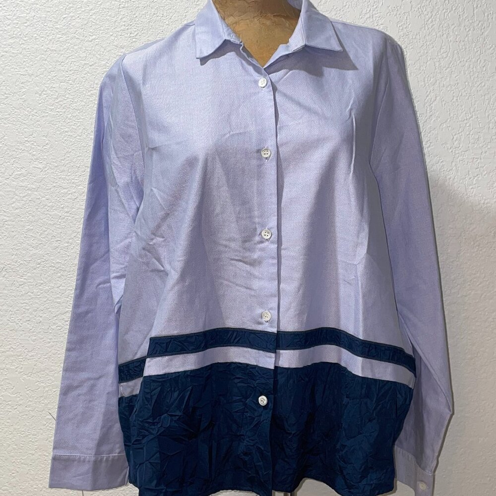 NWT Blue L/S Blouse WHYCI MILANO 48 / XL Made in Italy